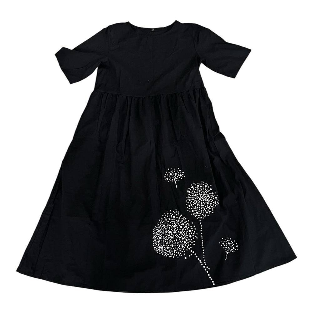 ❤️3/$15 Elegant Black Maxi Dress with Dandelion Print Size Small - Picture 2 of 6